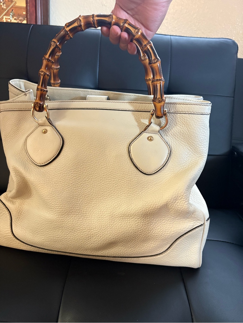 Gucci Leather Tote Bag with Bamboo Handles